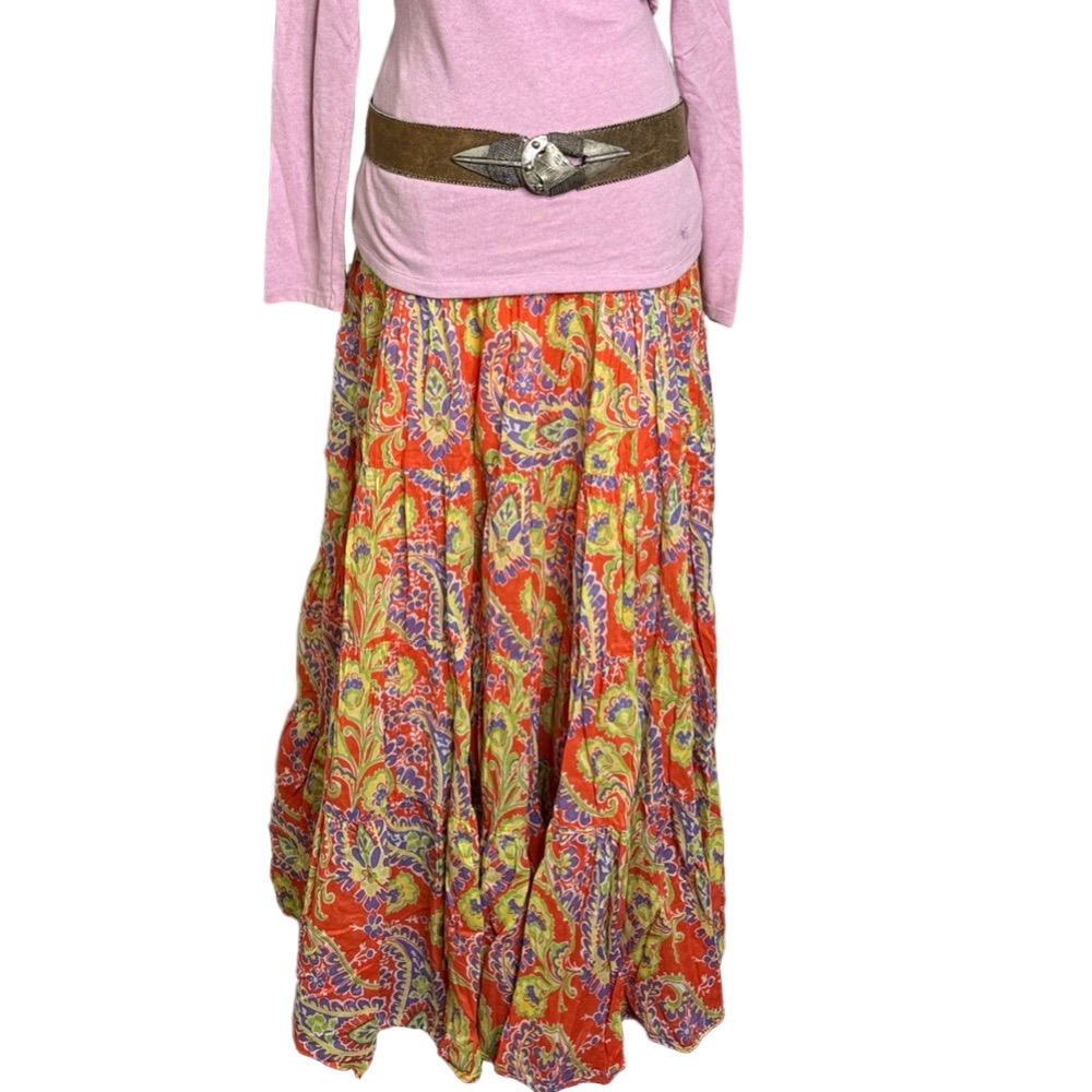 Lauren Ralph Lauren Orange & Purple Paisley Peasant Maxi Skirt